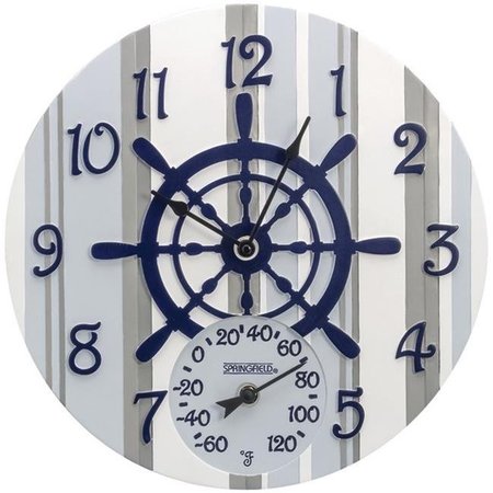 SPRINGFIELD Springfield RA46492 14 in. Poly Resin Clock with Thermometer; Captains Wheel RA46492